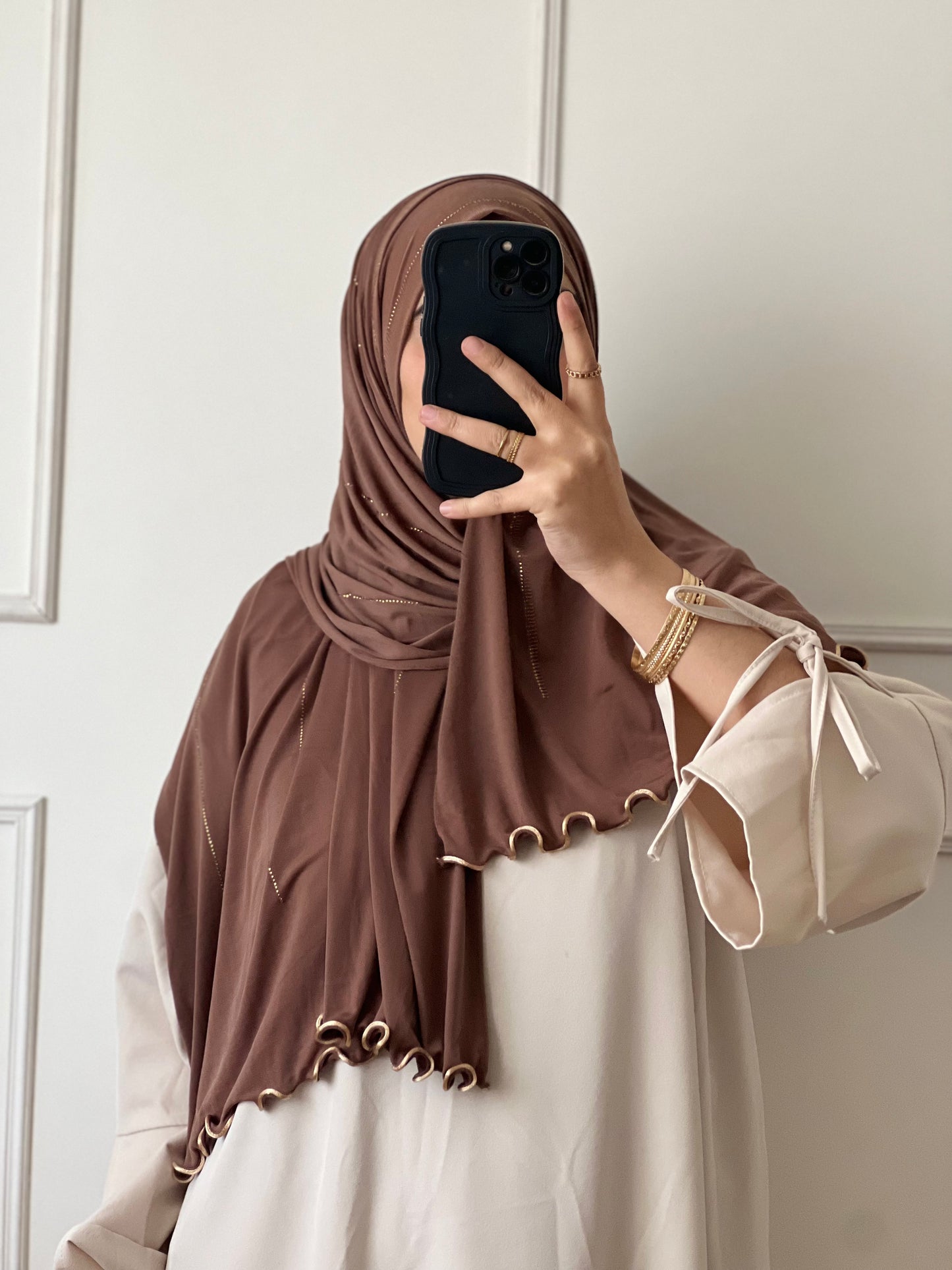 Hijab à strass taupe