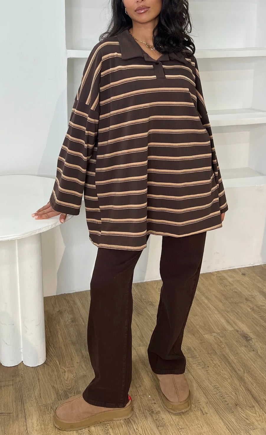 PULL A RAYURE marron