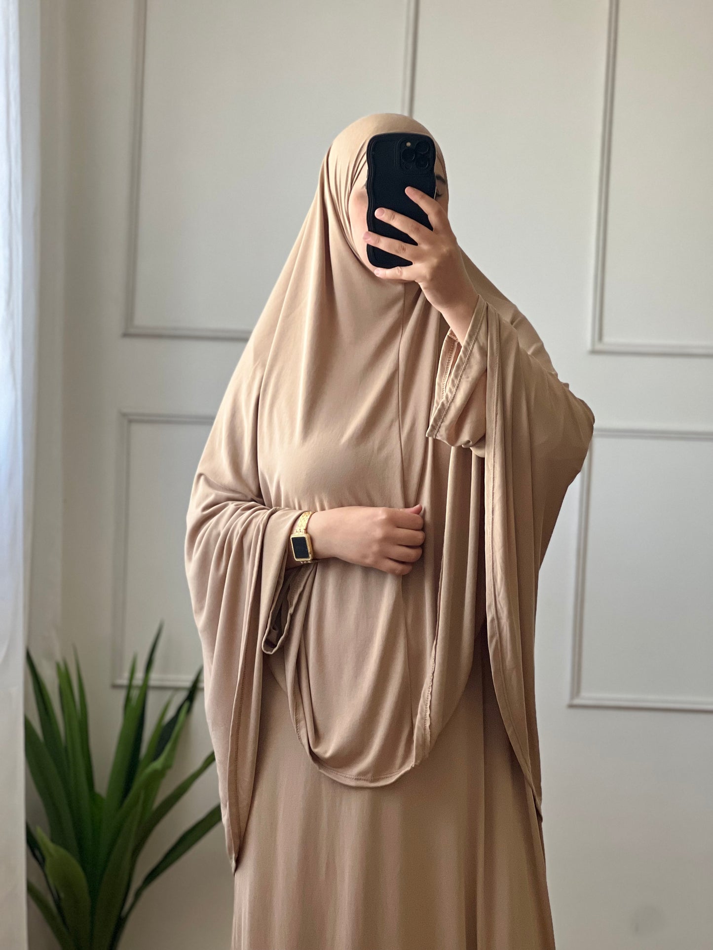 Set Abaya & Khimar beige foncé