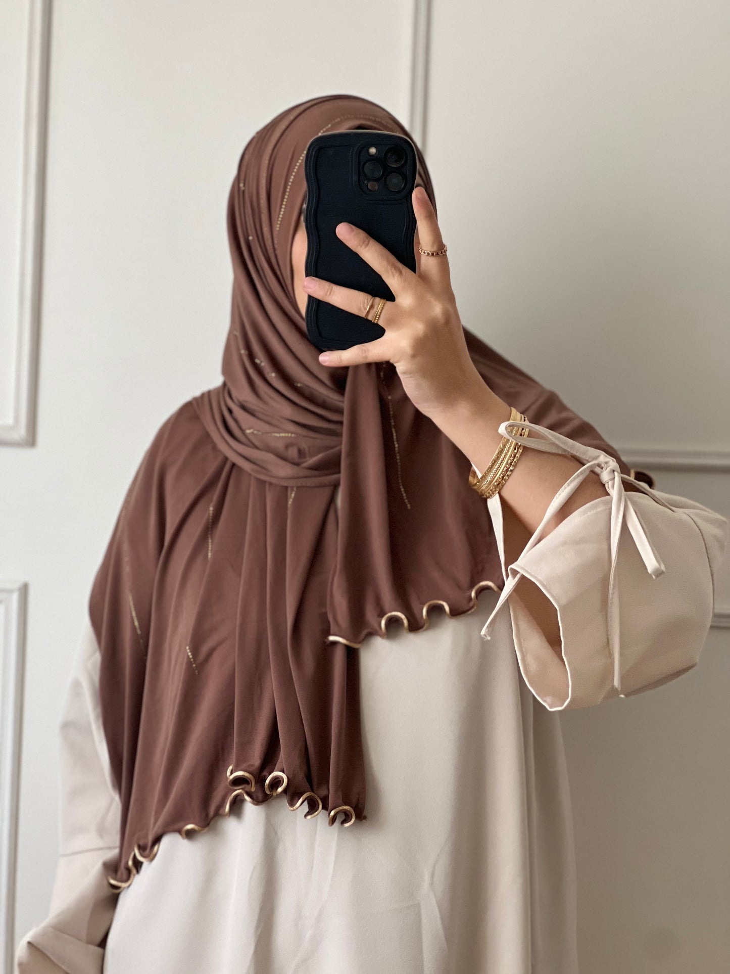 Hijab à strass taupe