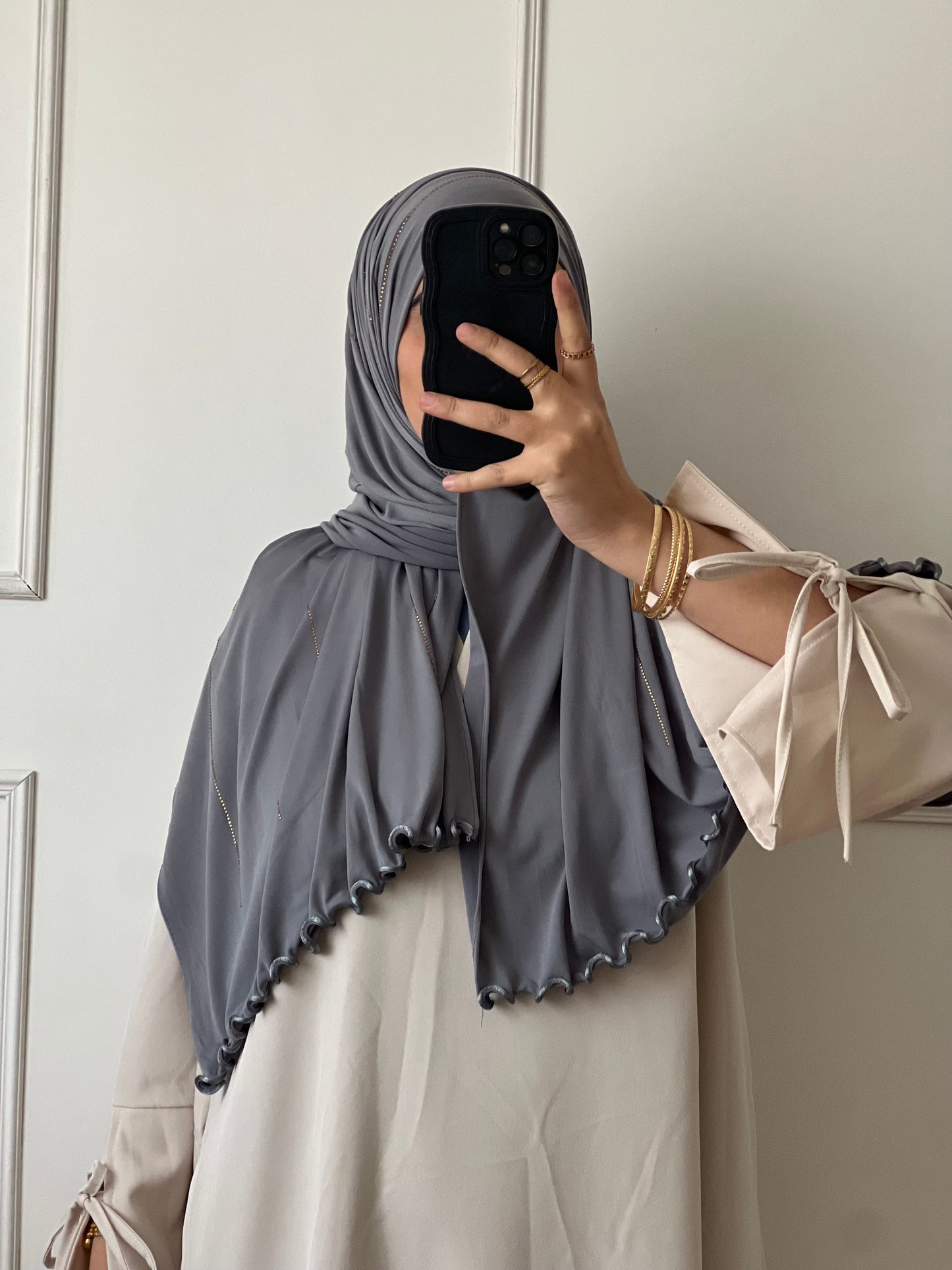Hijab jersey à strass gris