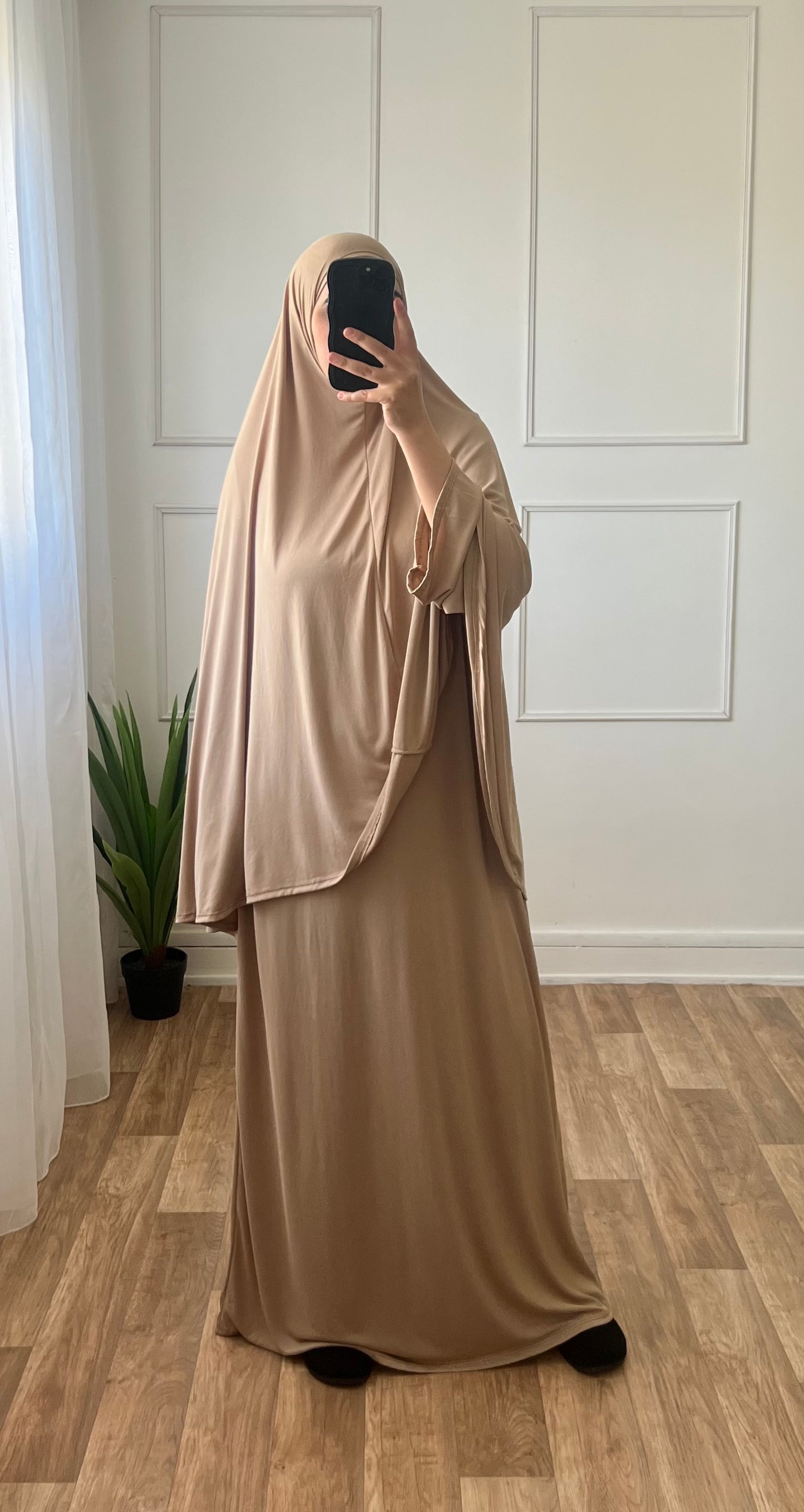 Set Abaya & Khimar beige foncé