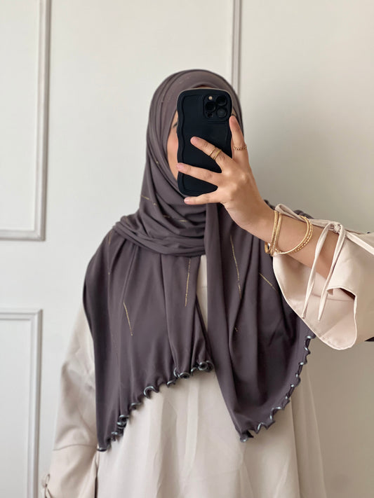 Hijab à strass gris foncé