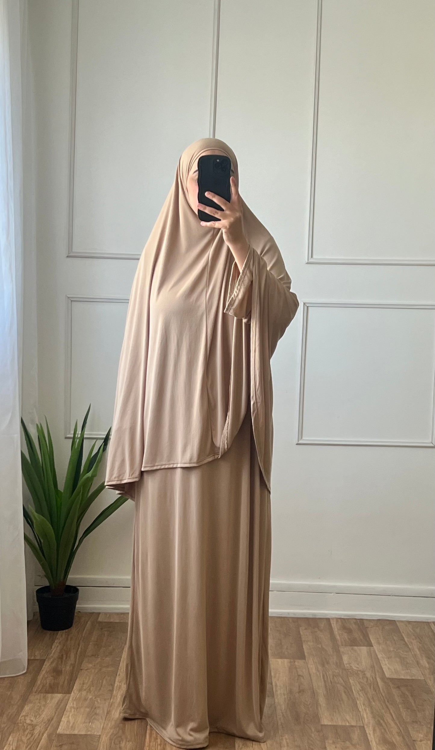 Set Abaya & Khimar beige foncé