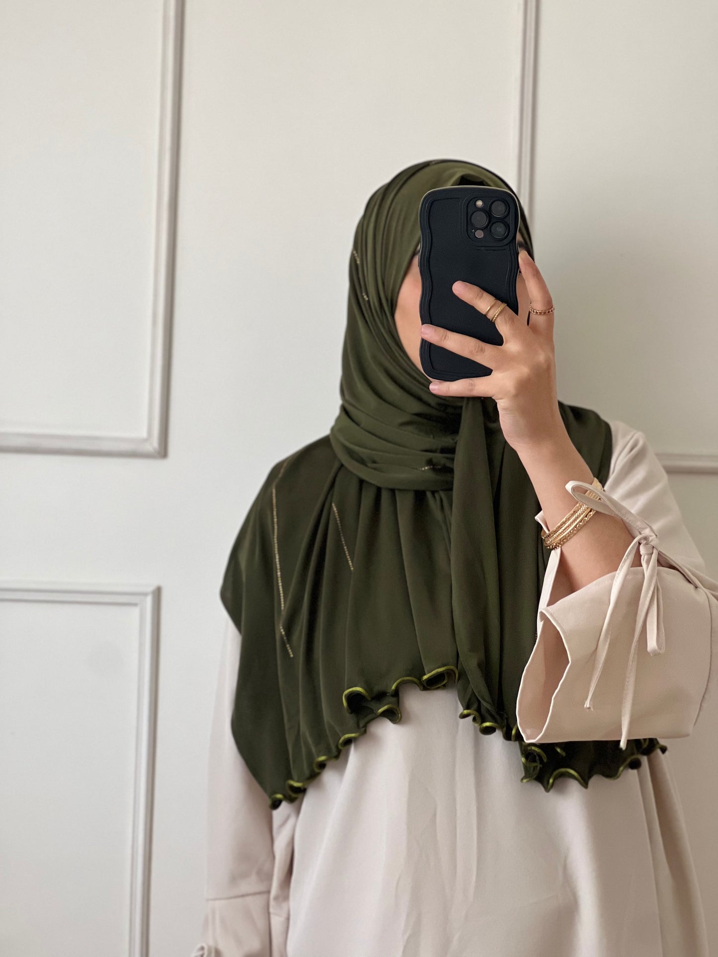 Hijab à strass vert kaki