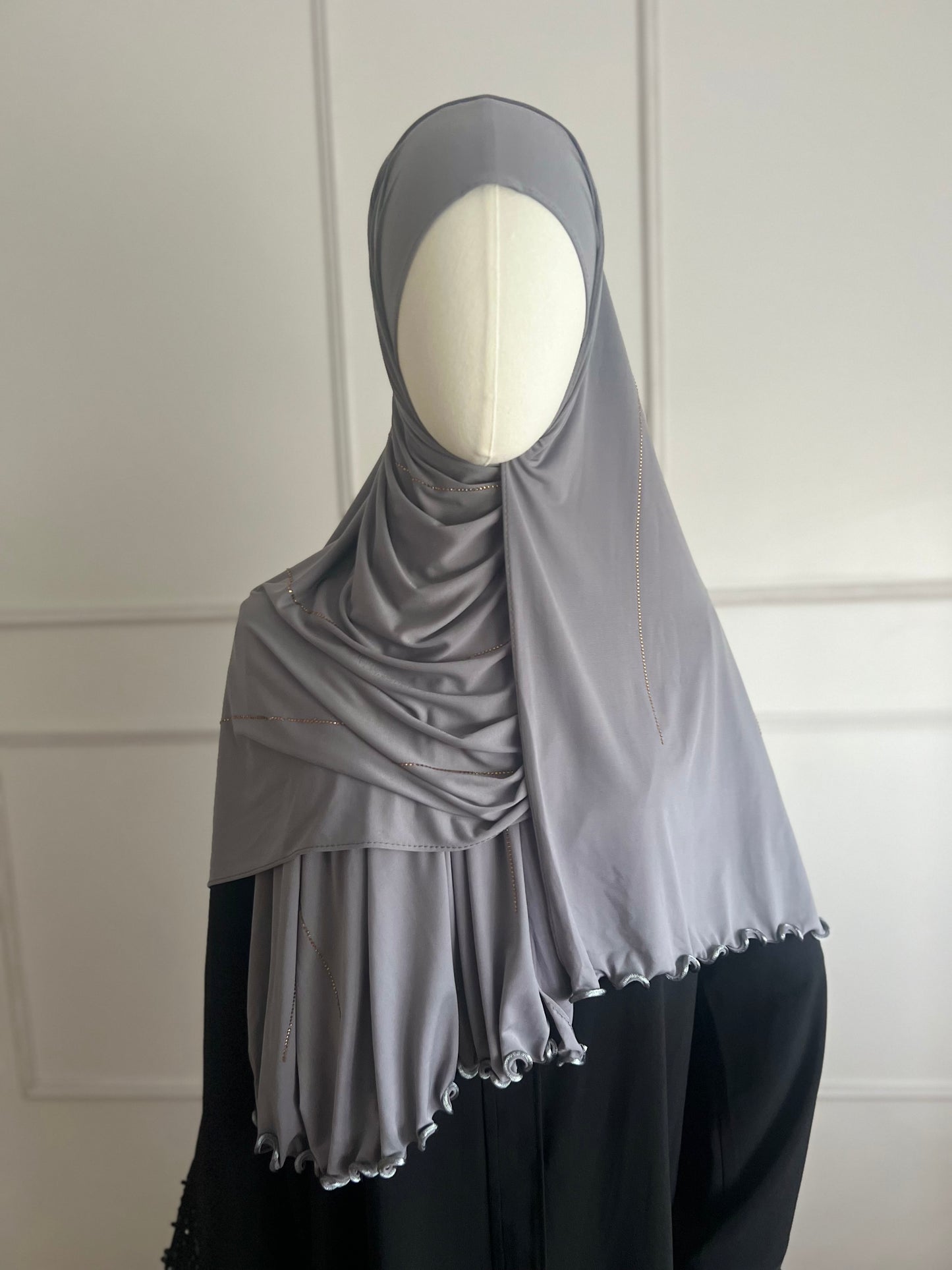 Hijab jersey à strass gris