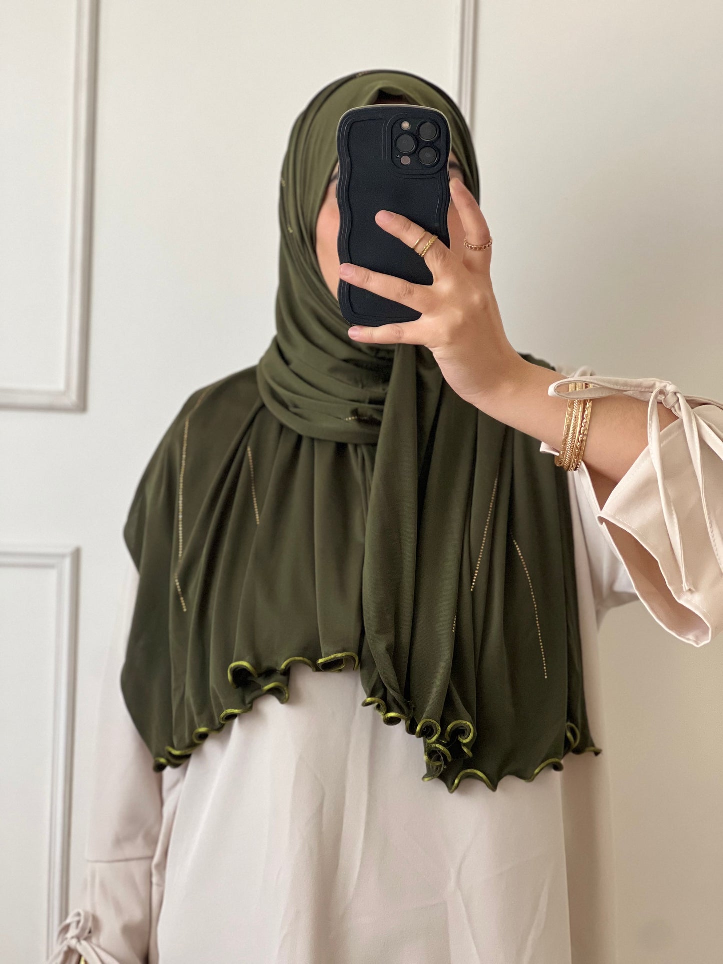 Hijab à strass vert kaki