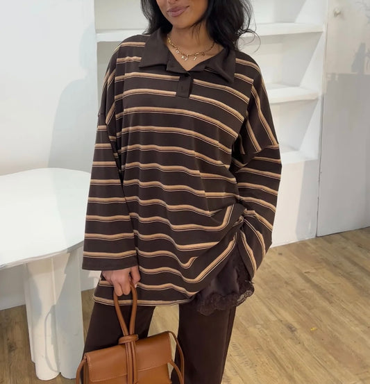 PULL A RAYURE marron