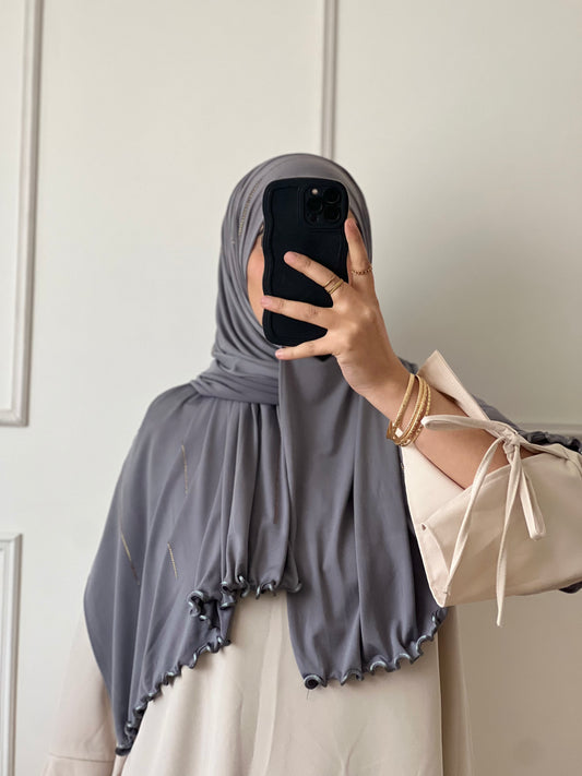 Hijab jersey à strass gris