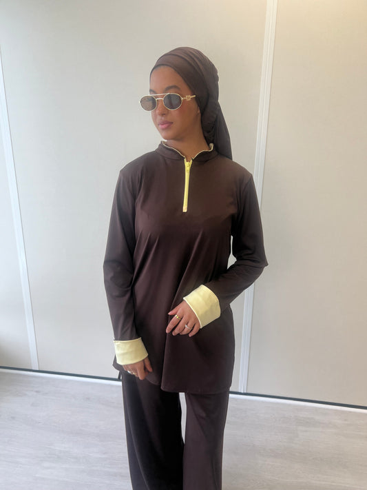 BURKINI MARRON ( manches jaunes)