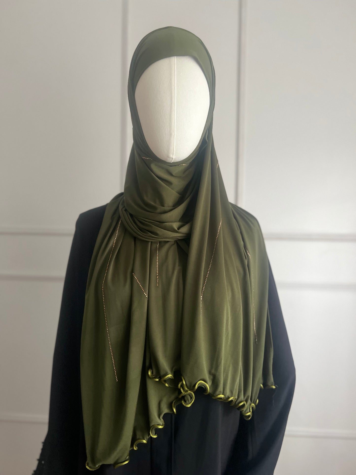 Hijab à strass vert kaki