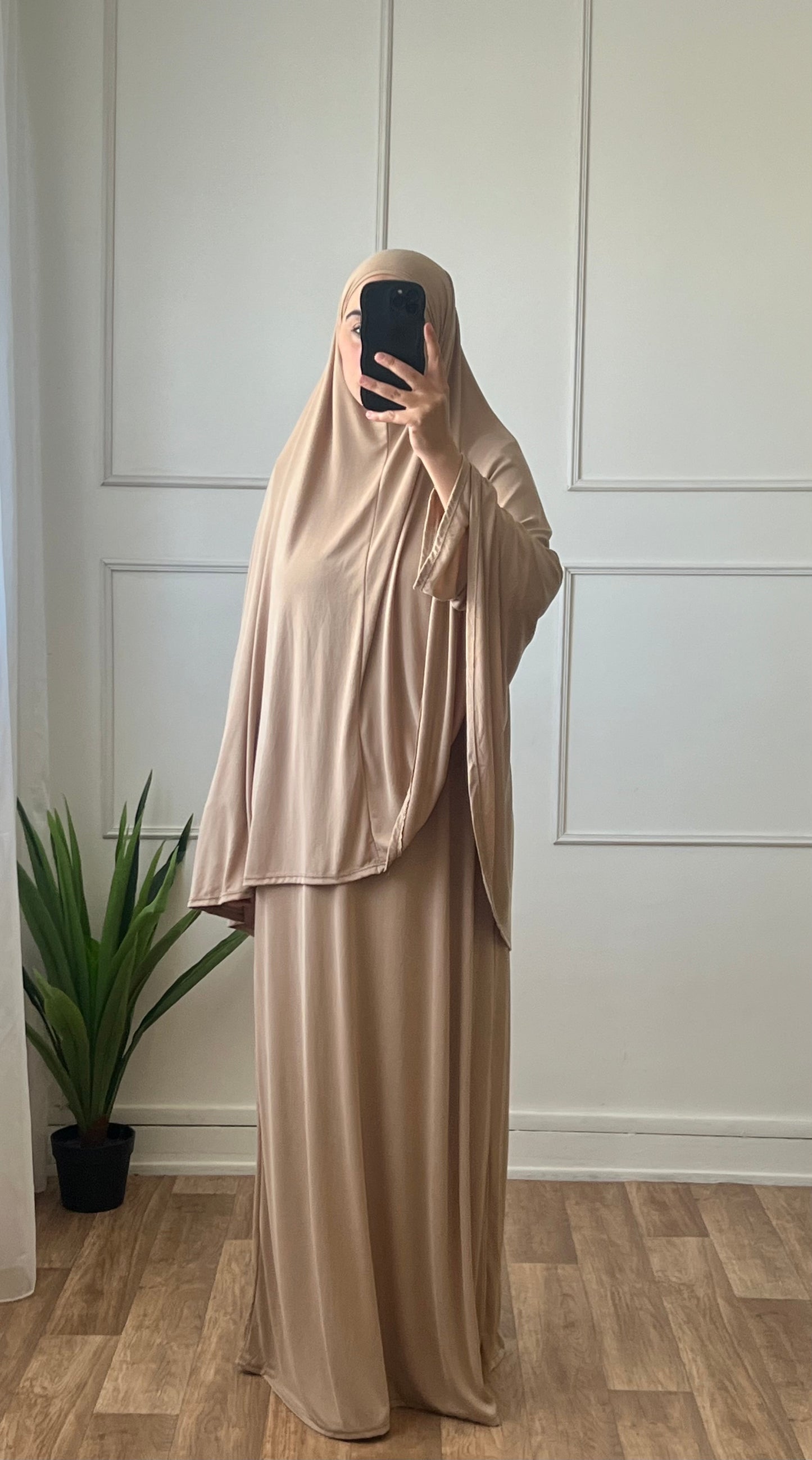 Set Abaya & Khimar beige foncé
