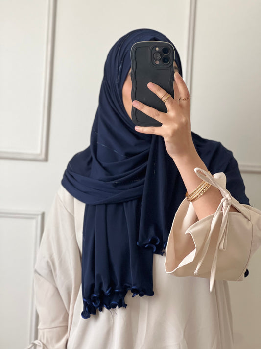 Hijabs à strass bleu nuit