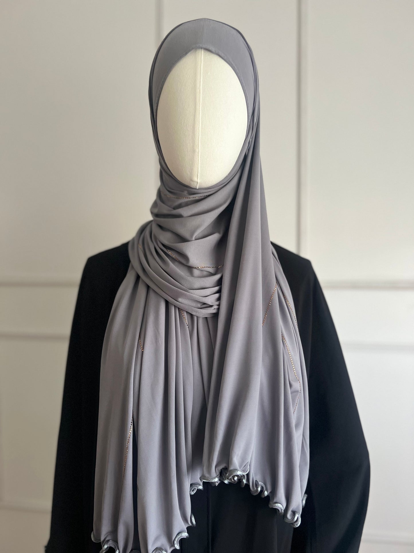 Hijab jersey à strass gris