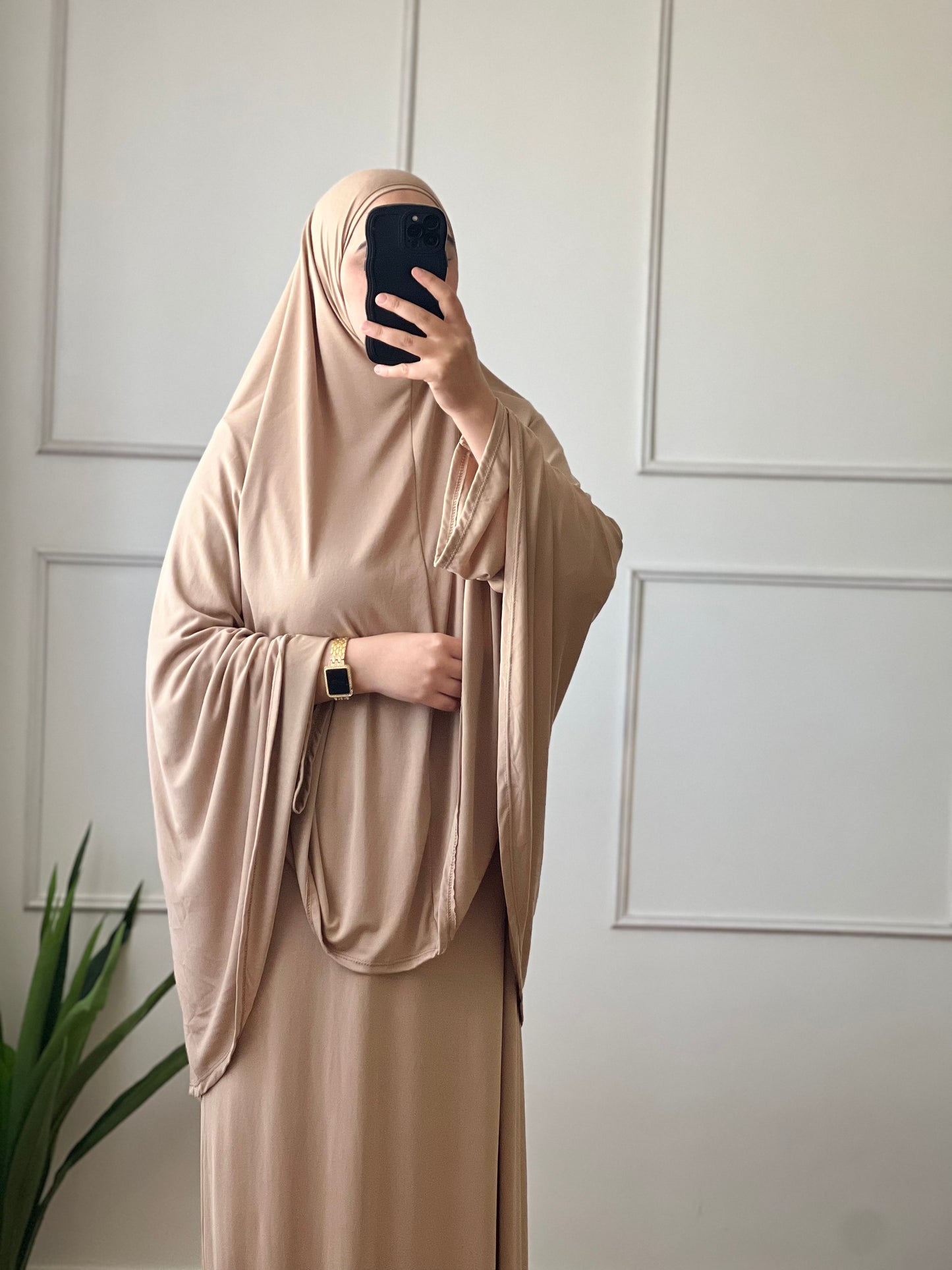 Set Abaya & Khimar beige foncé