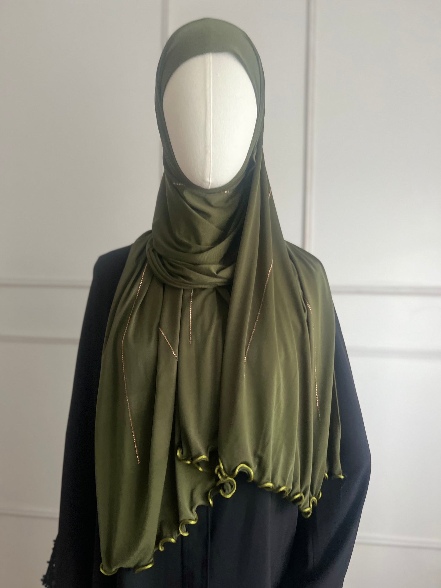 Hijab à strass vert kaki