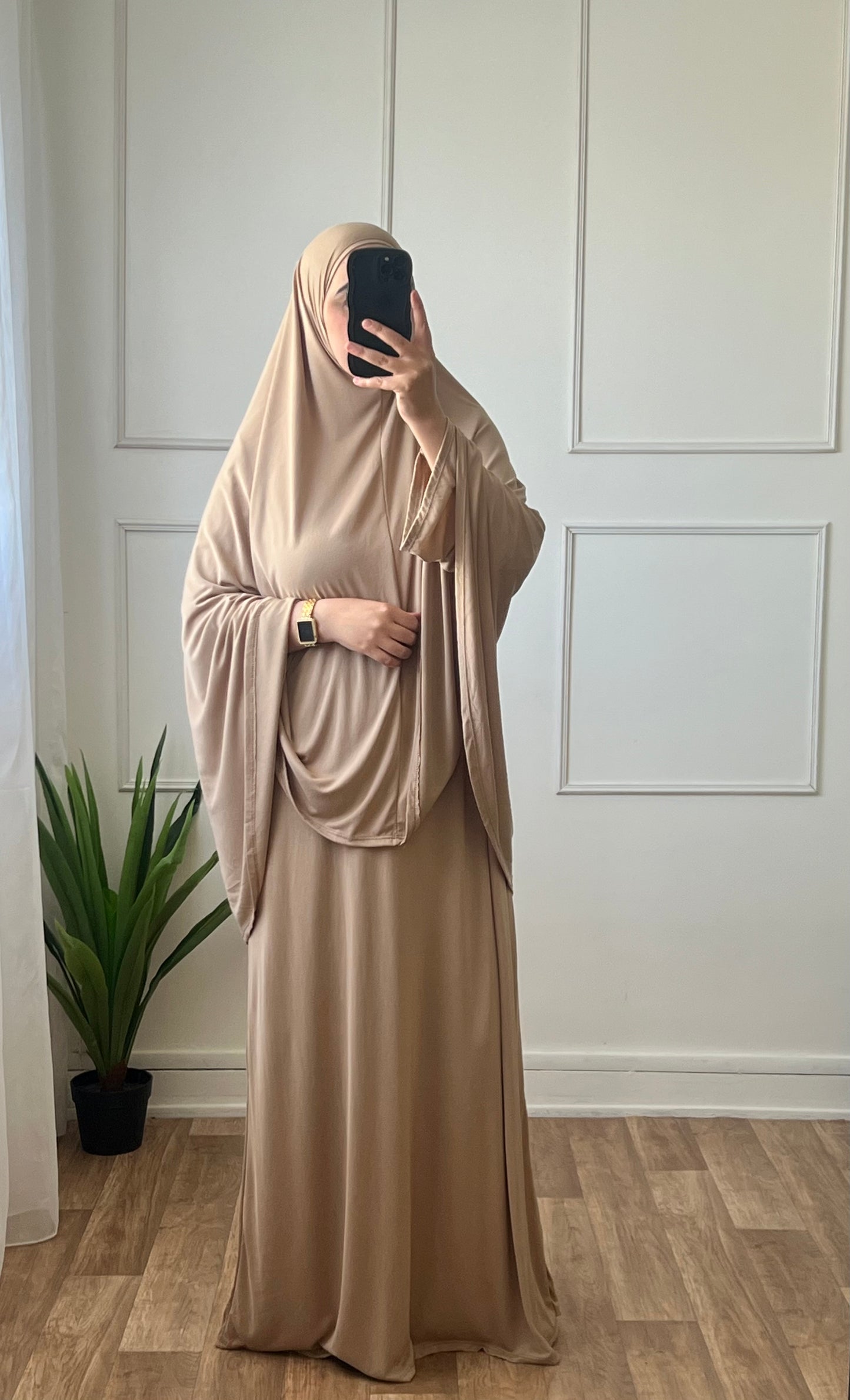 Set Abaya & Khimar beige foncé