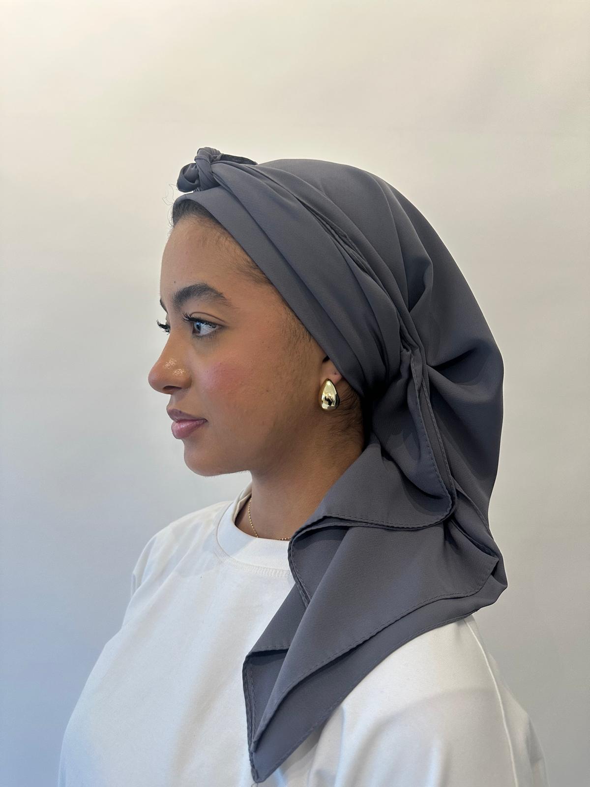 Hijab carré de soie gris