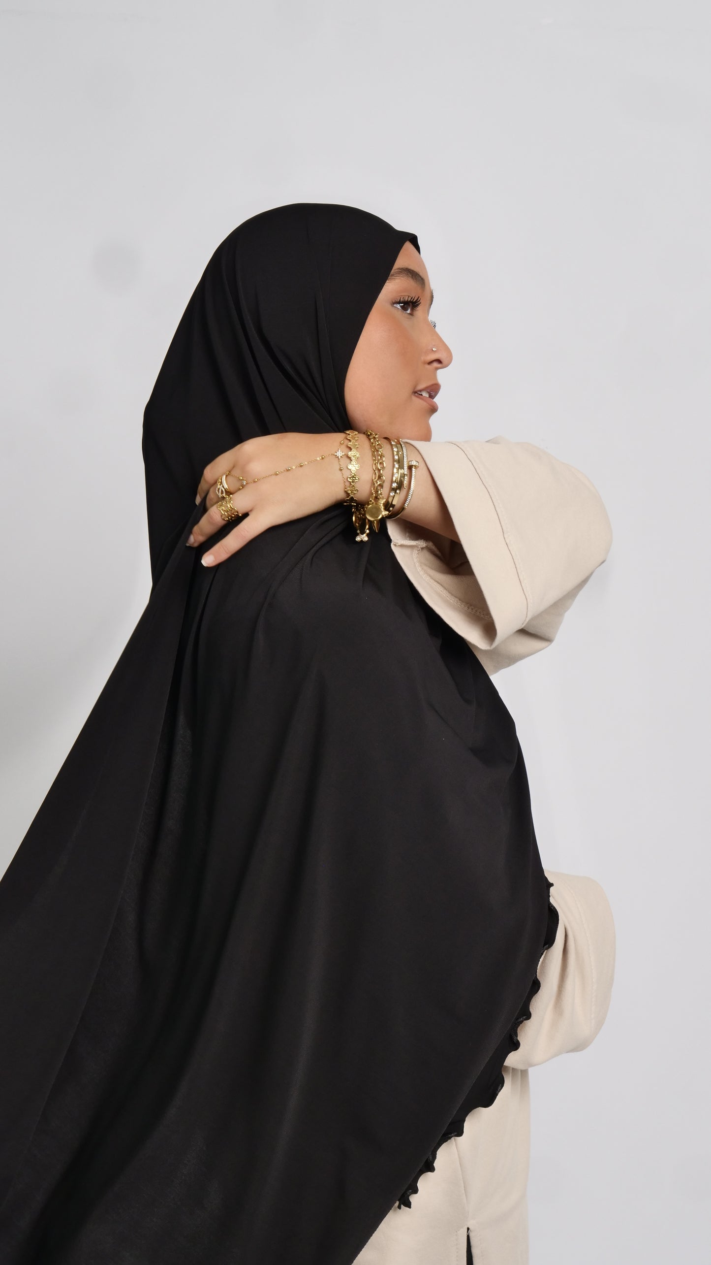 Hijab jersey noir liséré