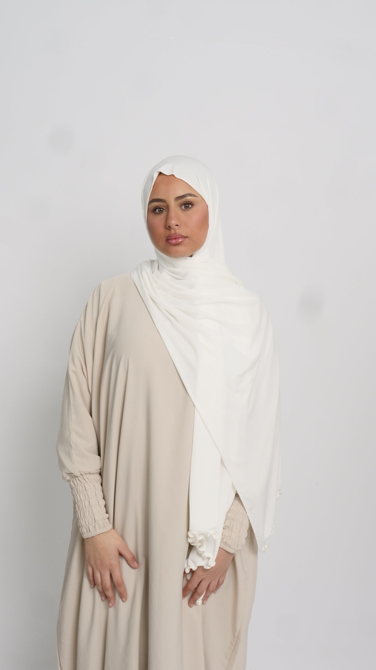 Hijab jersey blanc liséré