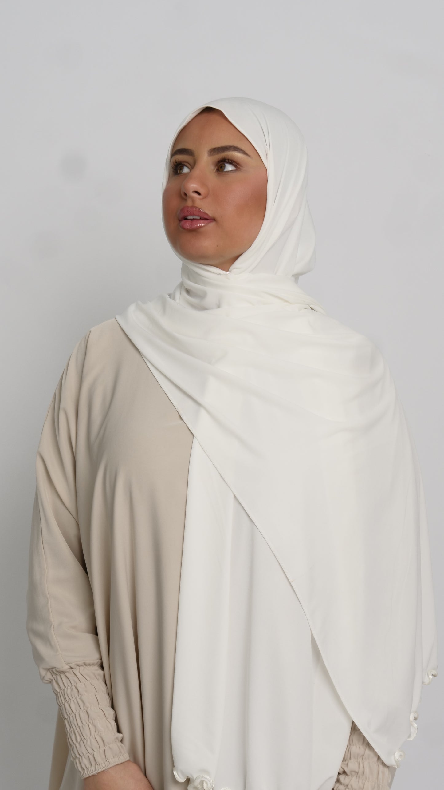 Hijab jersey blanc liséré