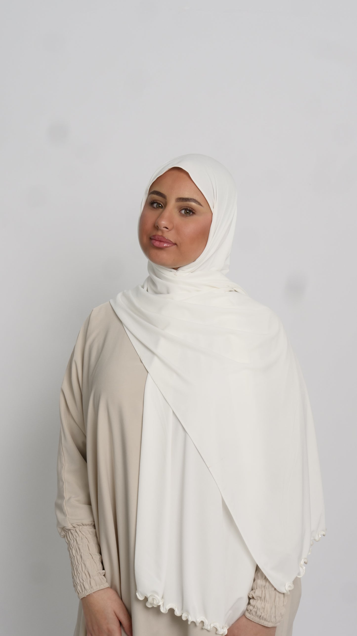 Hijab jersey blanc liséré