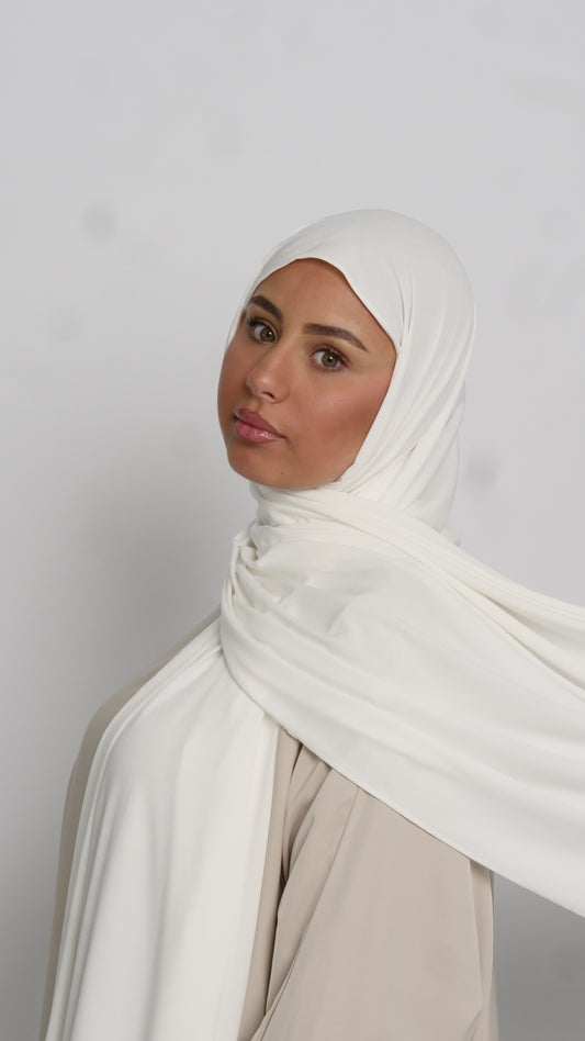 Hijab jersey blanc liséré