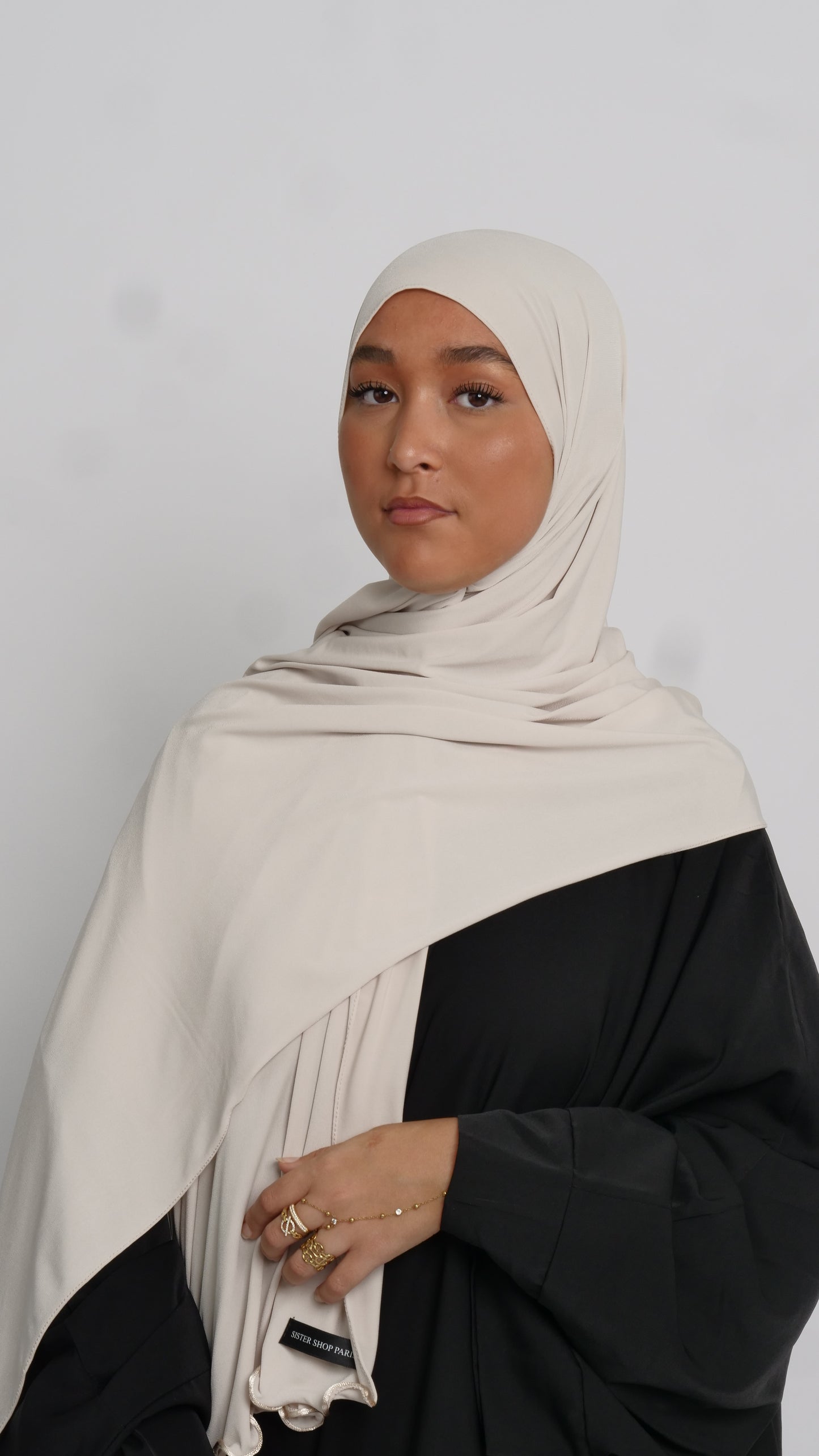 Hijab jersey crème liséré