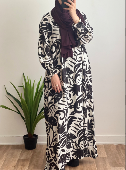 ABAYA FLEURIE EN LIN NOIR